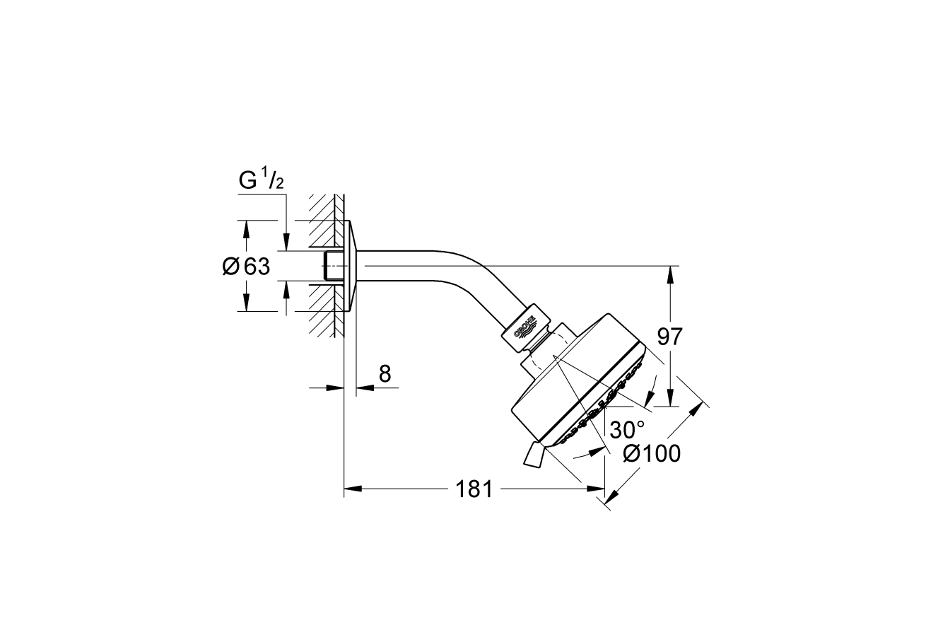 Верхний душ GROHE New Tempesta Cosmopolitan 100, 9,5 л/мин, 4 режима, хром (27869001)