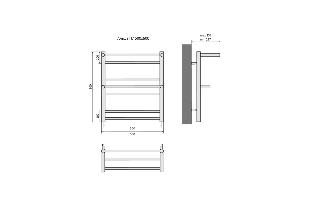 Полотенцесушитель водяной Aquatek Альфа П7 500x600, хром AQ RRP0760CH