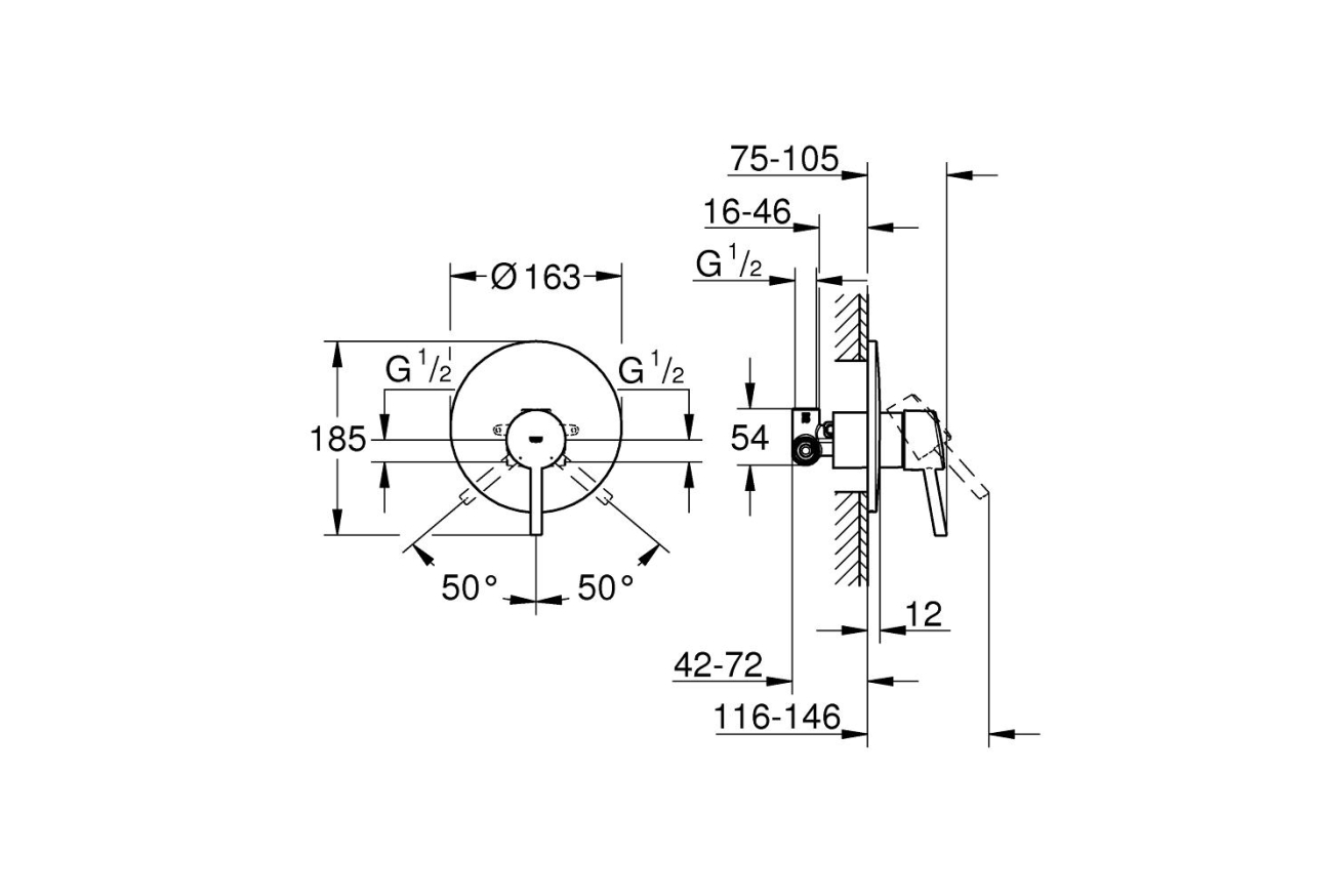 Смеситель для душа GROHE Concetto в комплекте с монтажной частью, хром (32213001)