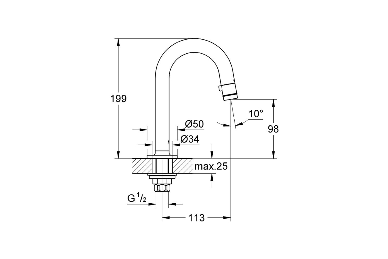 Кран для раковины GROHE Universal, без функции смешивания, хром (20201000)