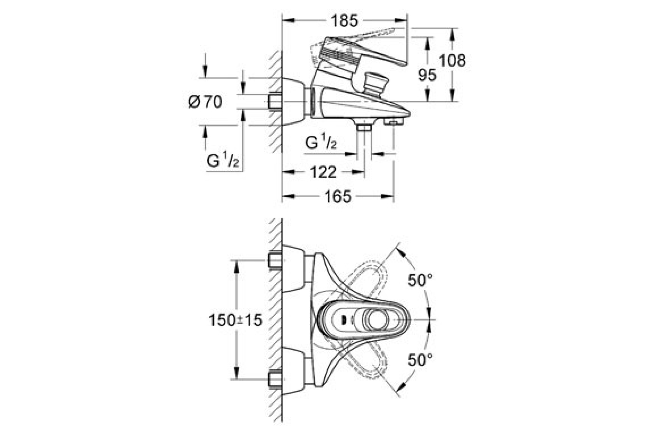 Смеситель для ванны GROHE Europlus, хром (33553000)
