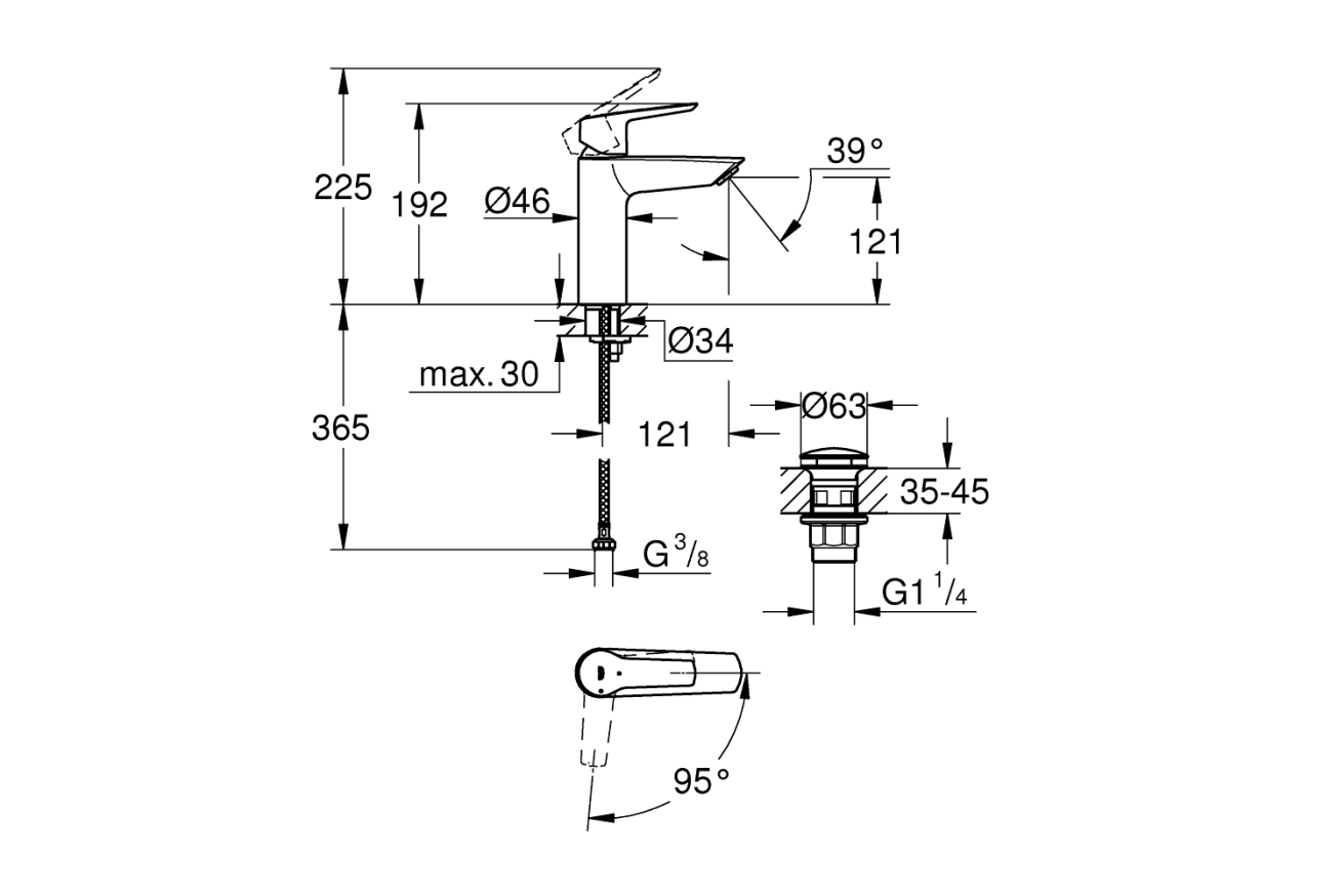Смеситель для раковины GROHE Start с донным клапаном, M-Size, матовый черный (237462432)