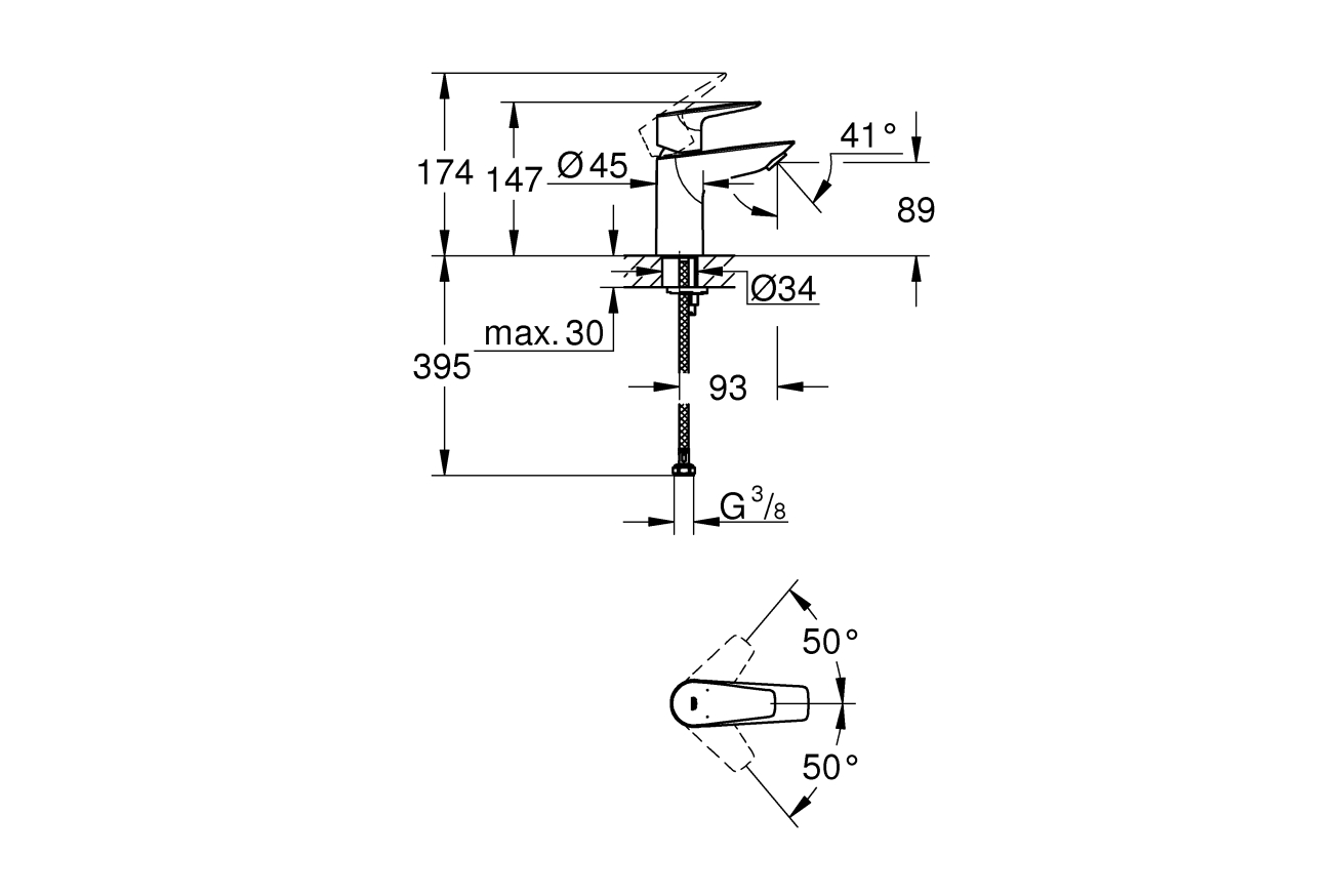 Смеситель для раковины GROHE BauEdge, S-size, хром (23330001)