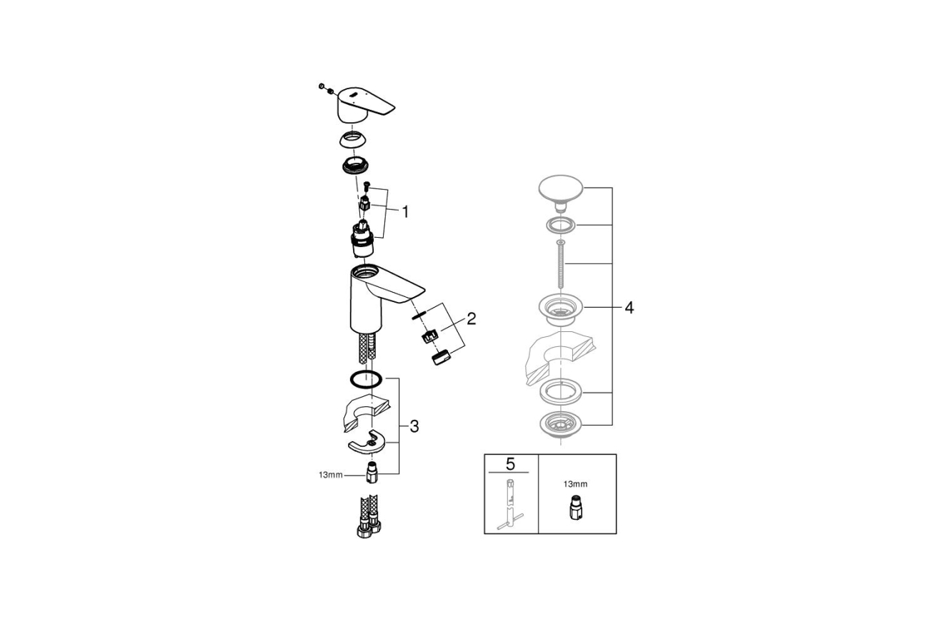 Смеситель для раковины GROHE BauEdge, S-size, хром (23330001)