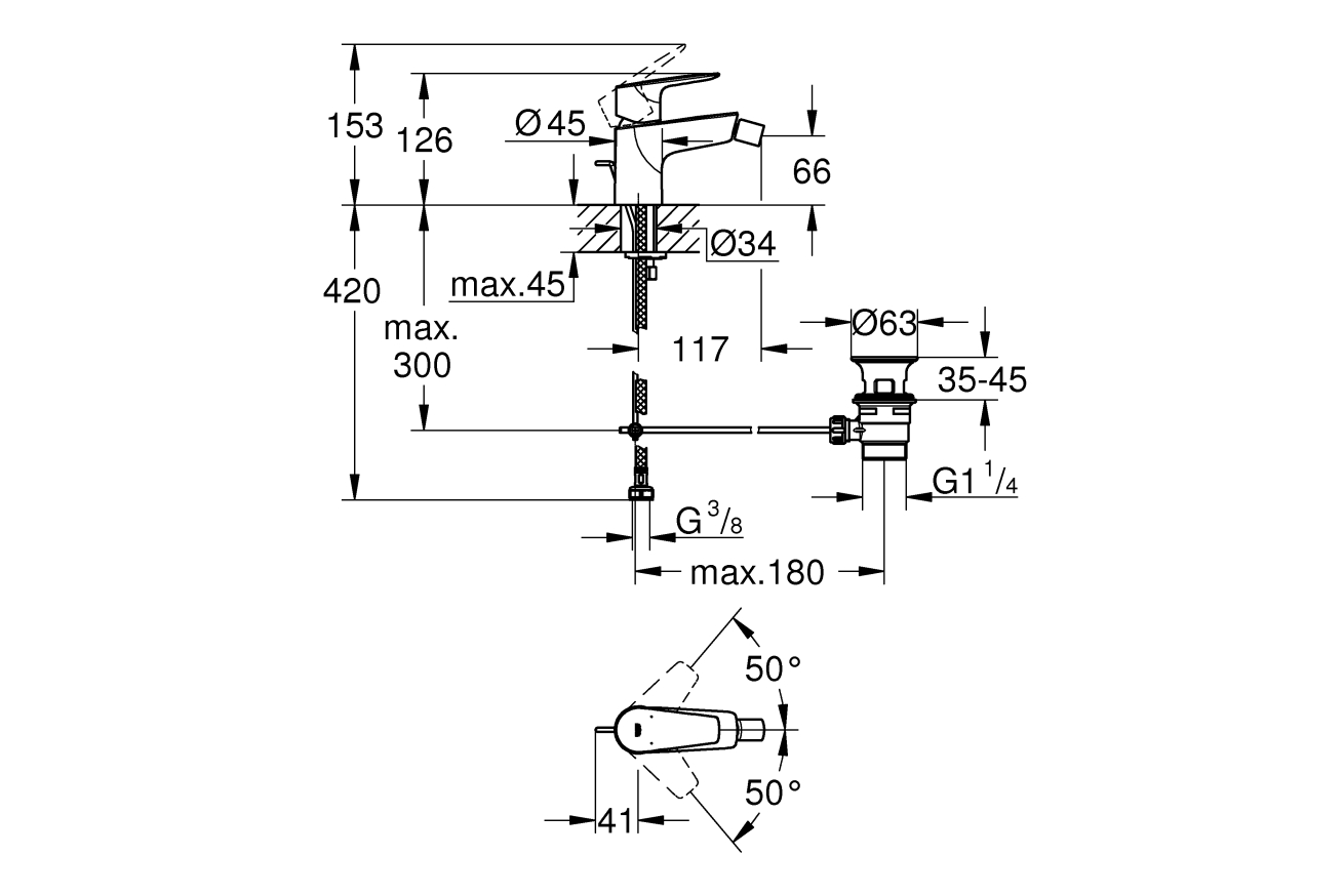 Смеситель для биде GROHE BauEdge, S-size, хром (23331001)