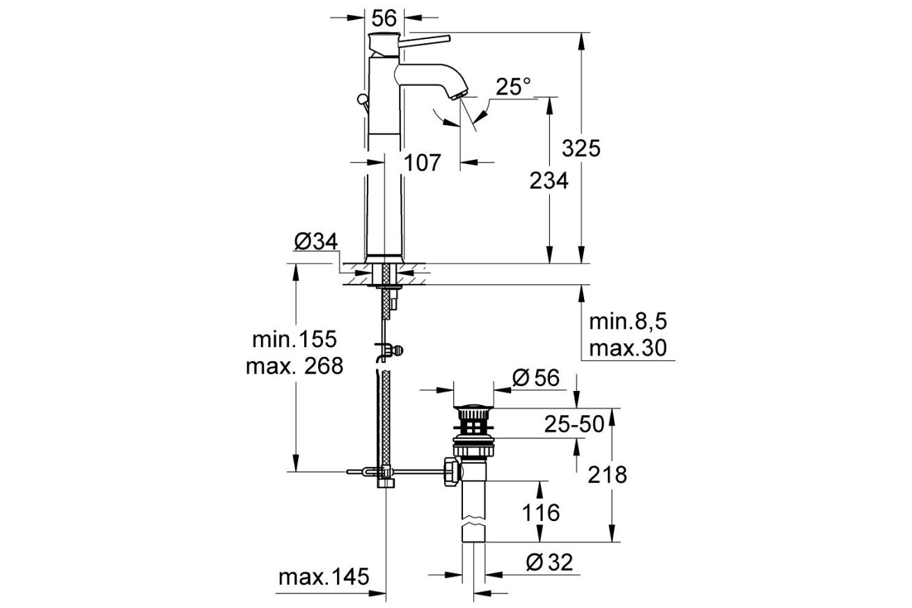 Смеситель для раковины GROHE BauClassic, XL-Size, хром (32868000)