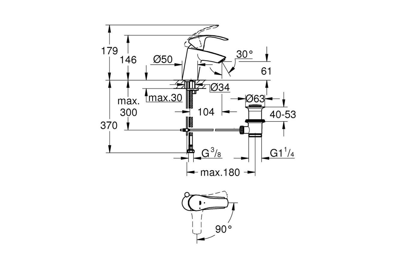 Смеситель для раковины GROHE Eurosmart, S-Size, хром (32926002)