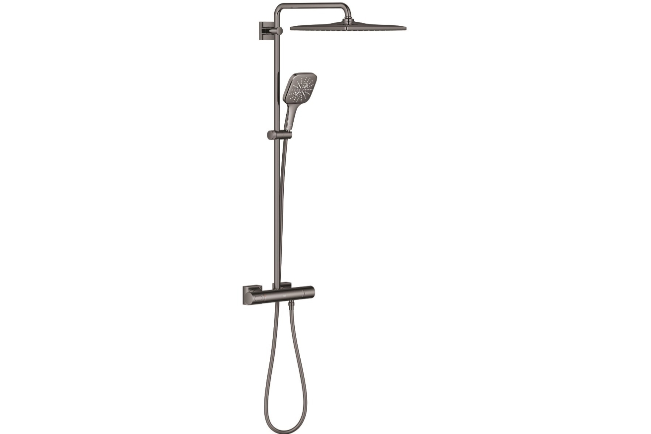 Душевая система GROHE Rainshower SmartActive 310 Cube с термостатом для душа, темный графит глянцевый (26837A00)