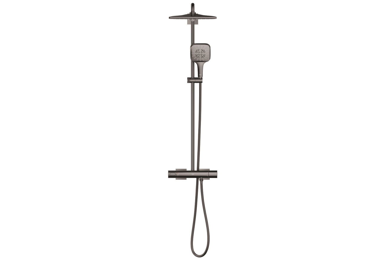 Душевая система GROHE Rainshower SmartActive 310 Cube с термостатом для душа, темный графит глянцевый (26837A00)