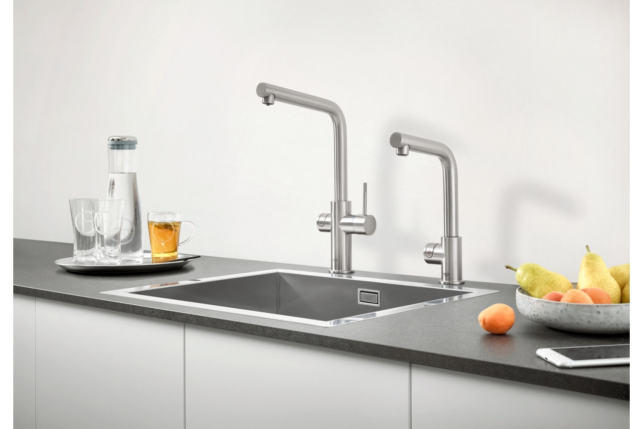 Комплект для кухни GROHE Red Mono с L-образным вентилем, бойлером M-Size и фильтром, суперсталь (30339DC1)