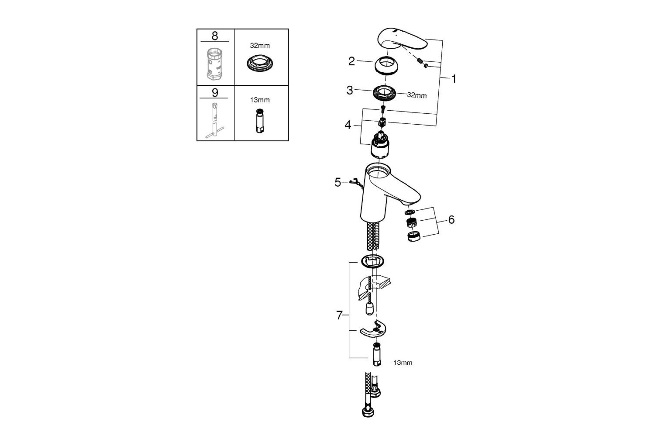 Смеситель для раковины GROHE Eurostyle, S-size, хром (23713003)