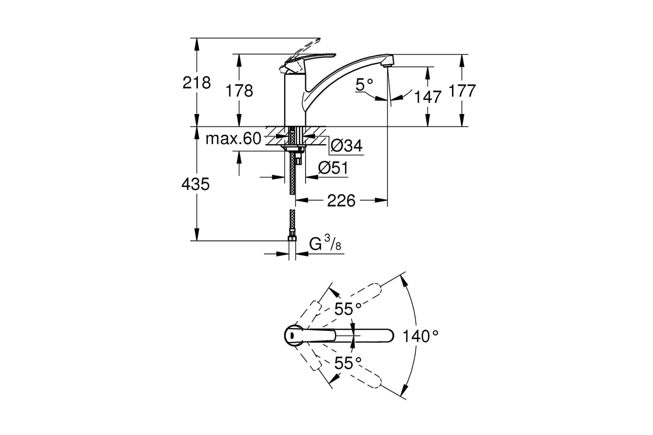 Смеситель для кухни GROHE Start QuickFix с низким изливом, суперсталь (32441DC1)