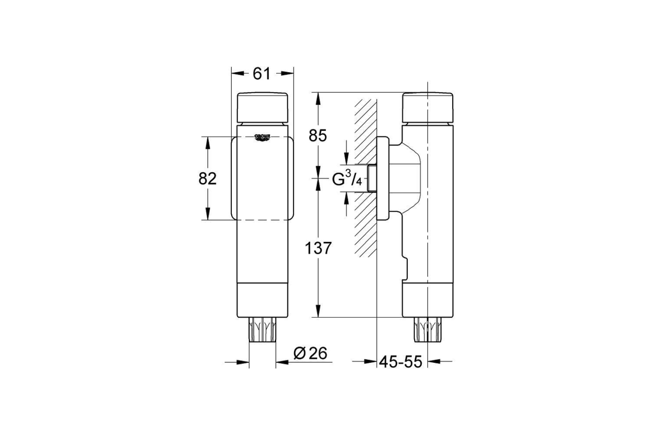 Смывное устройство под давлением для унитаза GROHE Rondo (37349000)