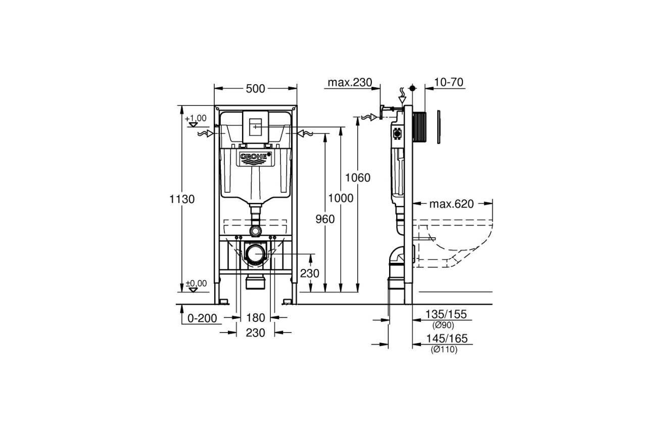 Система инсталляции для подвесного унитаза GROHE Rapid SL 4 в 1, хром (39859000)
