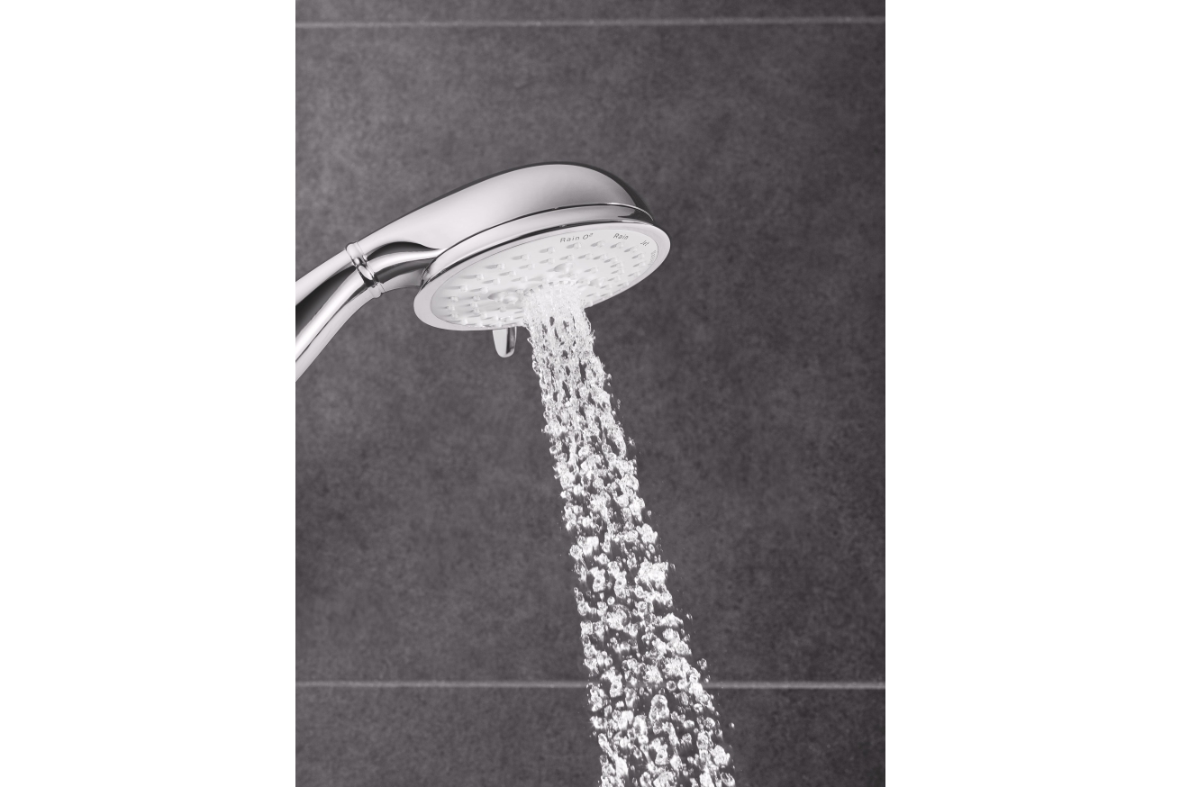 Душевой гарнитур GROHE Tempesta Rustic 100 с мыльницей, 4 режима струи, душевая штанга 600 мм, 9,5 л/мин, хром (26086001)