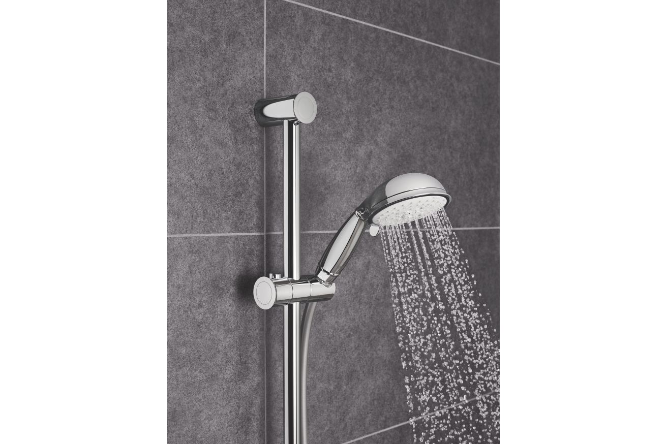 Душевой гарнитур GROHE Tempesta Rustic 100 с мыльницей, 4 режима струи, душевая штанга 600 мм, 9,5 л/мин, хром (26086001)