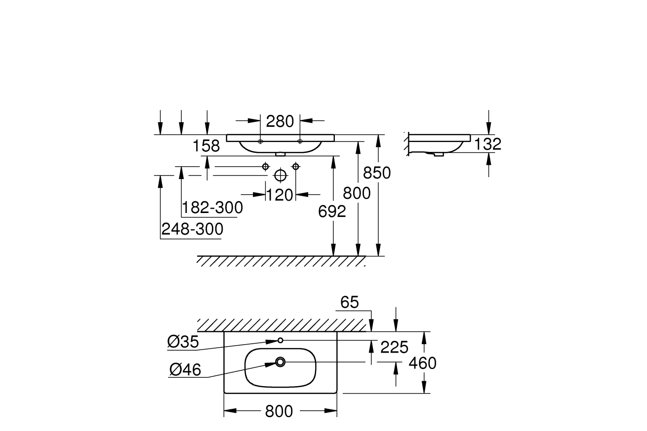 Раковина GROHE Euro Ceramic, накладная на столешницу 80 см,альпин-белый (3958400H)