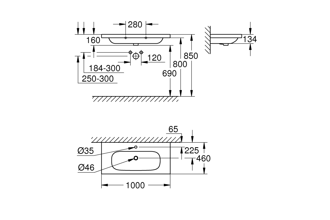 Раковина GROHE Euro Ceramic 100 см, альпин-белый (3958500H)