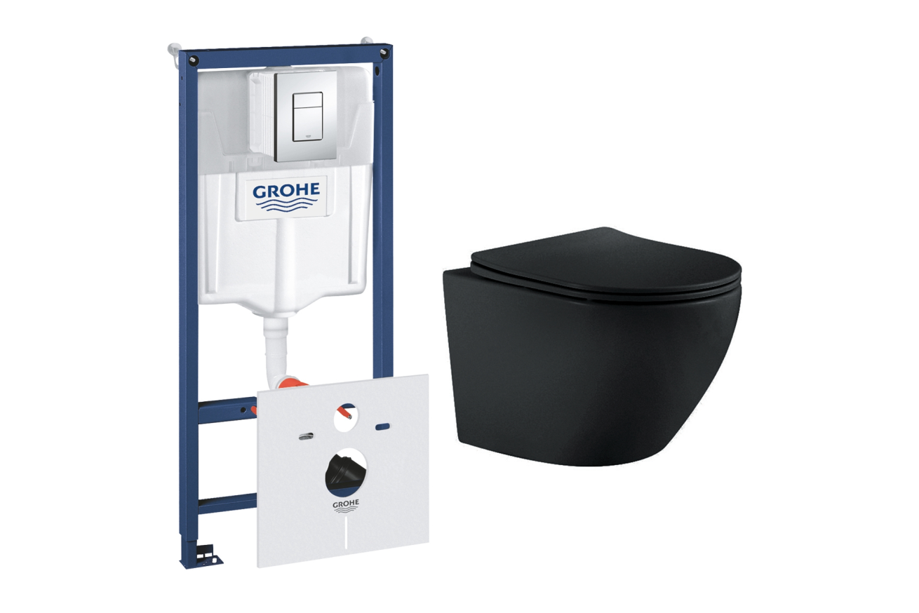 Комплект инсталляции GROHE Rapid SL 38775001 с унитазом Aquatek ЕВРОПА AQ1901-MB и сиденьем с микролифтом (NW0266)