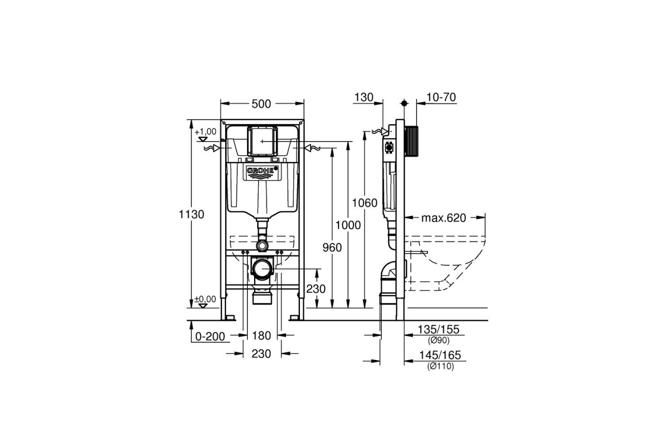 Комплект инсталляции GROHE Rapid SL NW0145/S с унитазом AQUAme AQM2005 и сиденьем с микролифтом (NW0276)