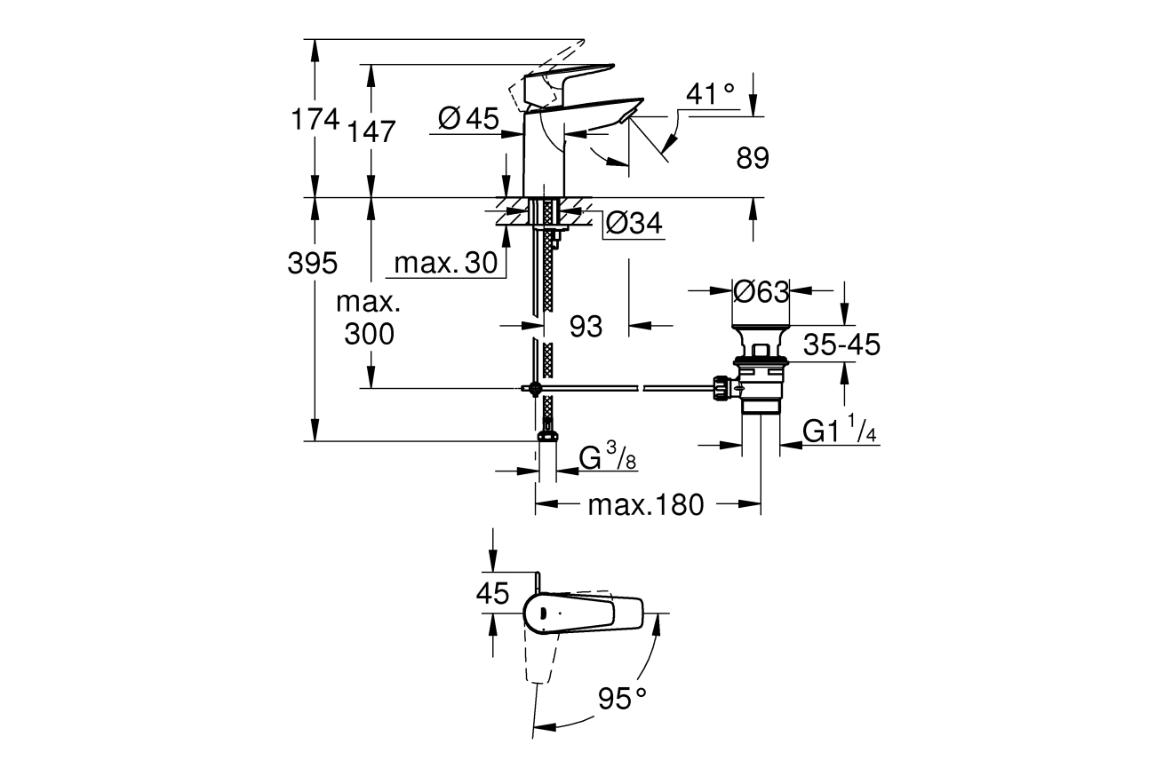 Смеситель для раковины GROHE BauEdge, S-size, хром (23559001)