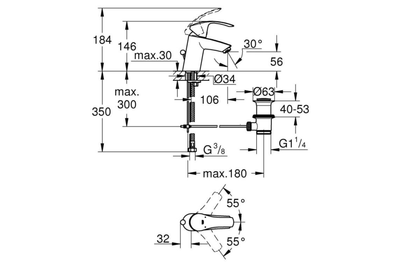 Смеситель для раковины GROHE Eurosmart, S-size, хром (33265002)