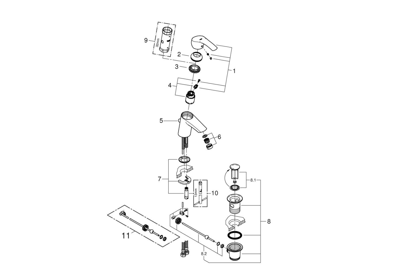 Смеситель для раковины GROHE Eurosmart, S-size, хром (33265002)