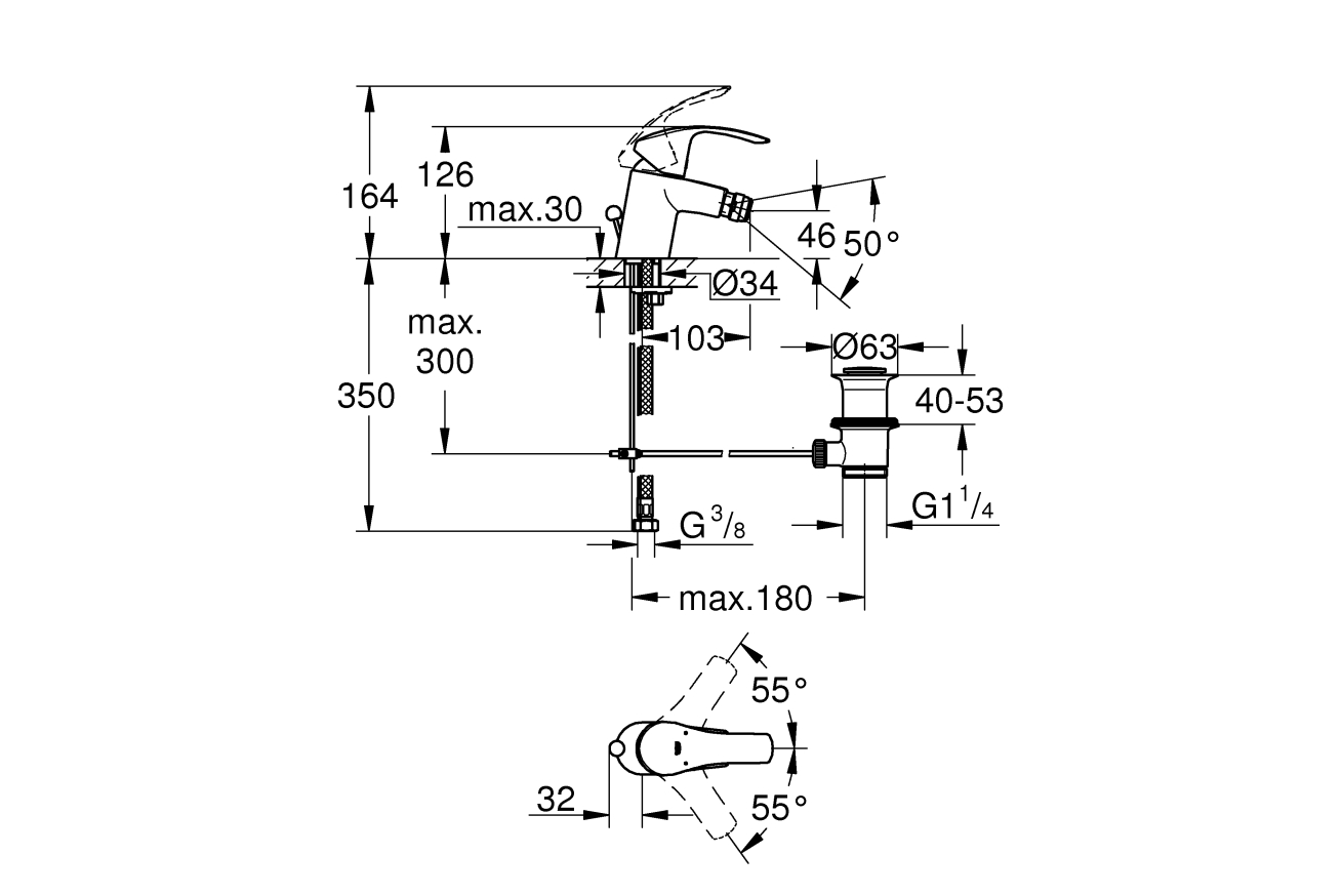 Смеситель для биде GROHE Eurosmart с донным клапаном, S-size, хром (32929002)