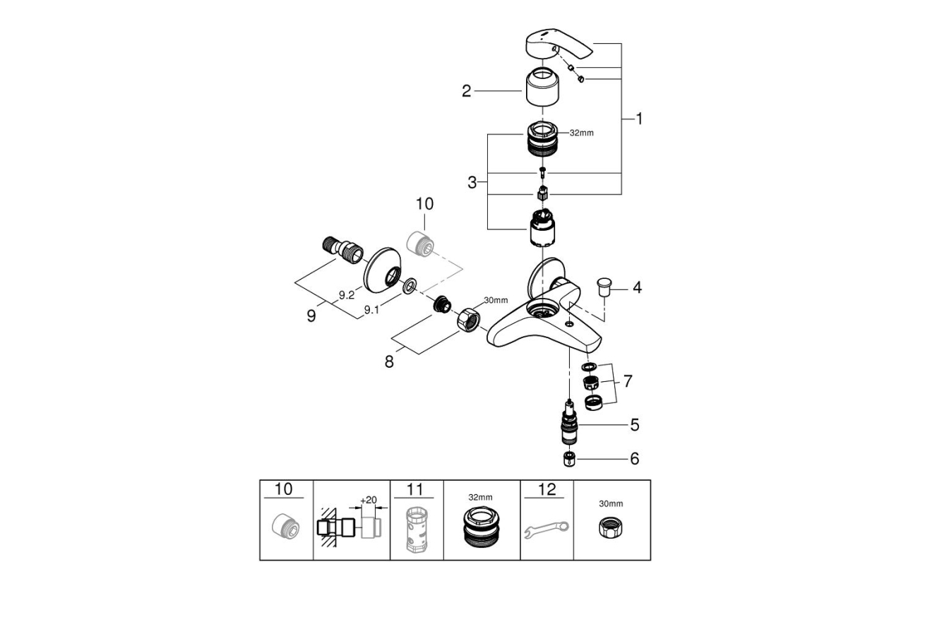 Смеситель для ванны GROHE Eurosmart, хром (33300002)