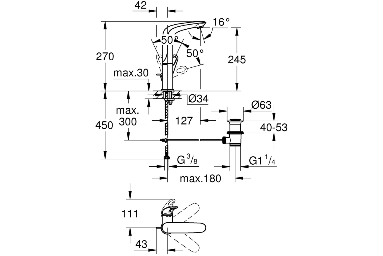 Смеситель для раковины GROHE Eurostyle, L-size, хром (23569003)
