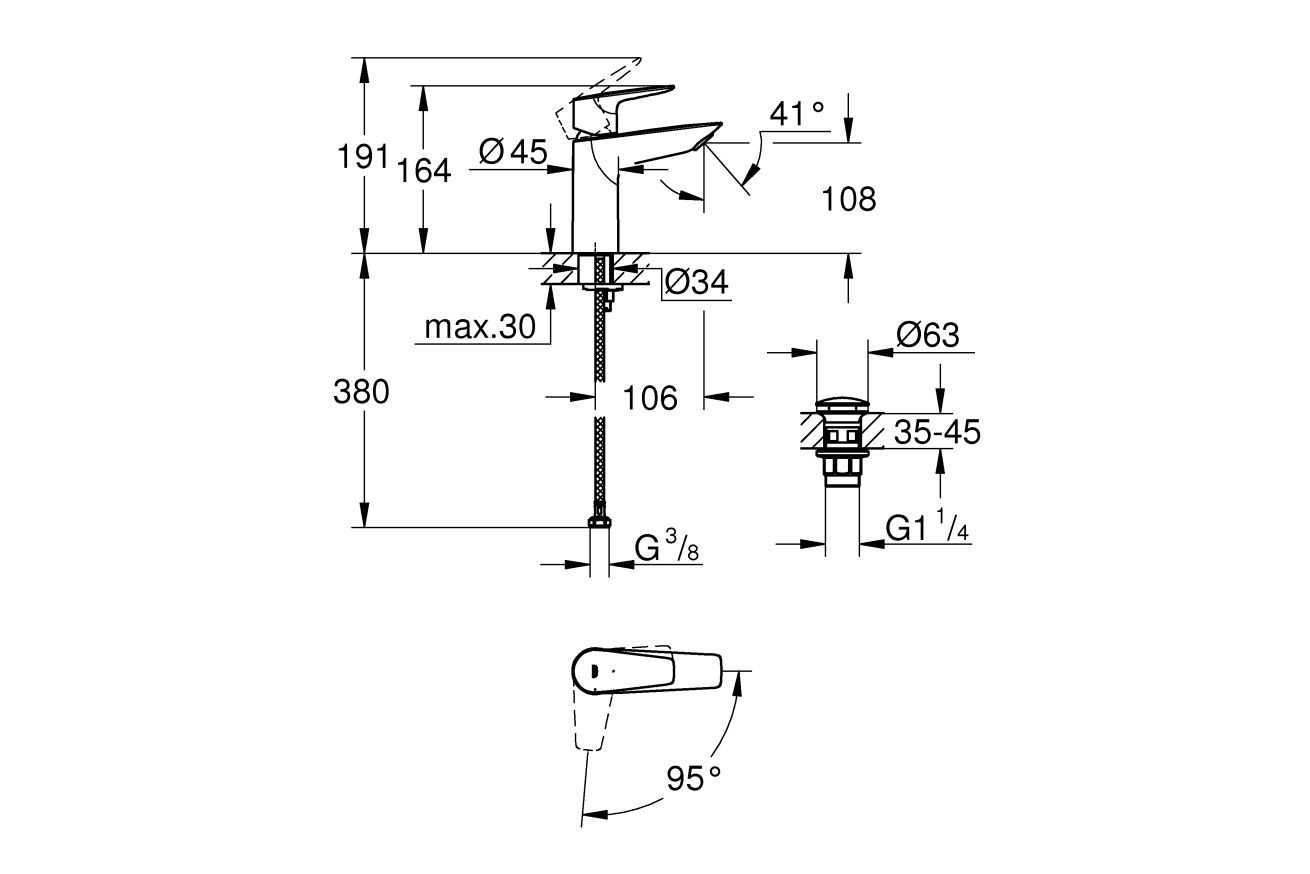 Смеситель для раковины GROHE BauEdge, M-size, хром (23908001)