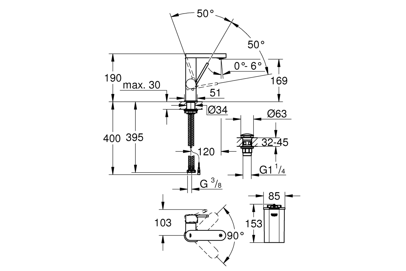 Смеситель для раковины GROHE Plus Digital с индикатором температуры, M-size, хром (23958003)