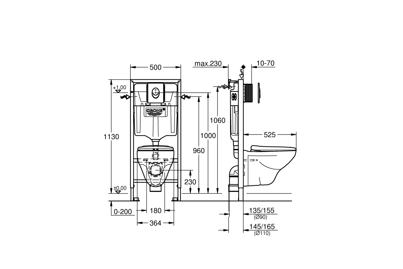 Комплект инсталляции GROHE Solido 4 в 1 с подвесным унитазом и сиденьем (39400000)