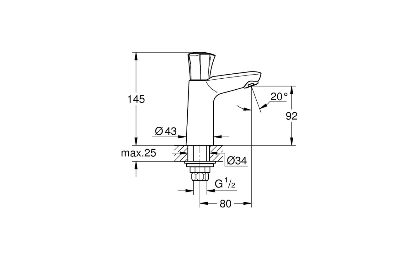 Кран для раковины GROHE Costa L, без функции смешивания, хром (20186001)