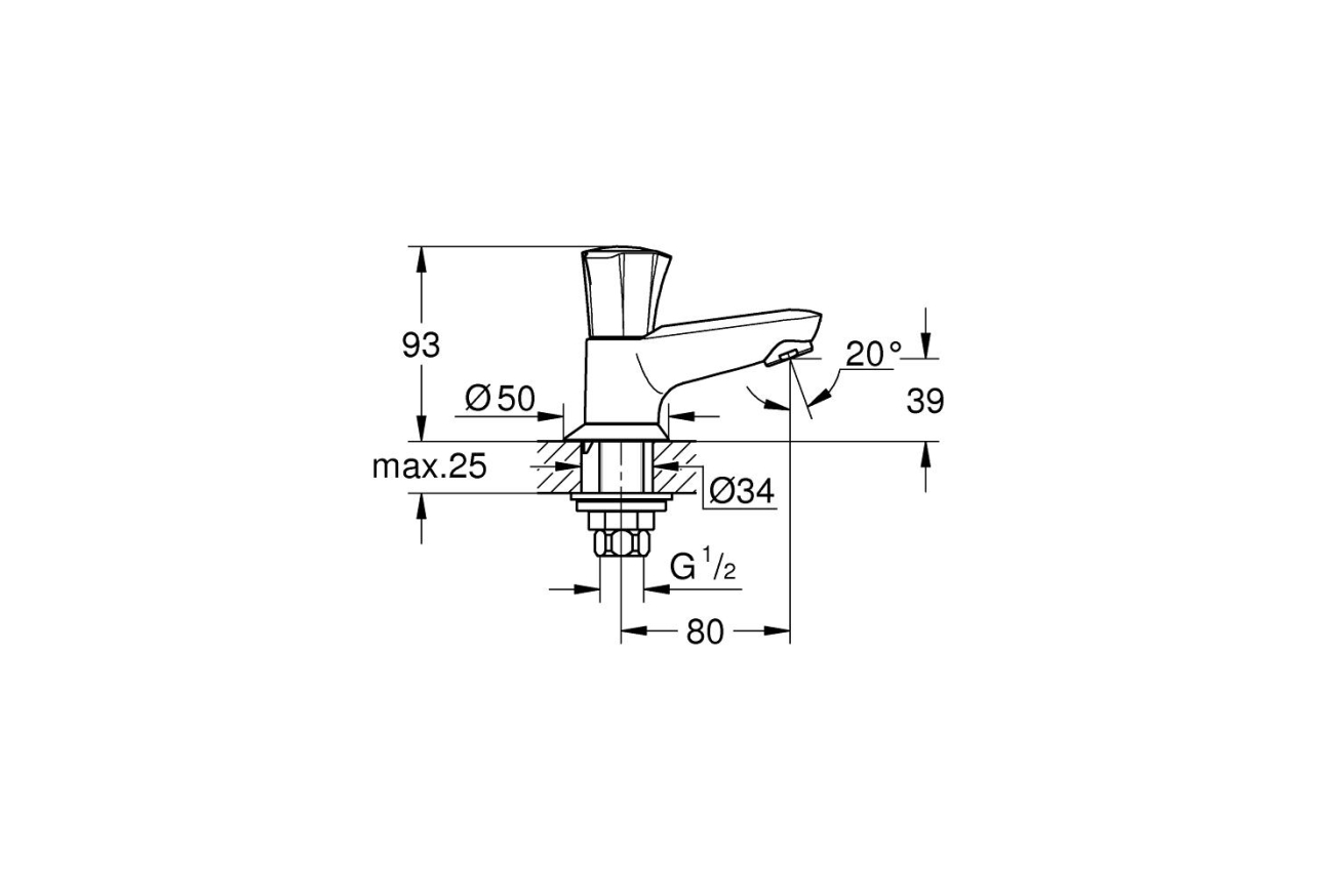 Кран для раковины GROHE Costa L, без функции смешивания, хром (20404001)