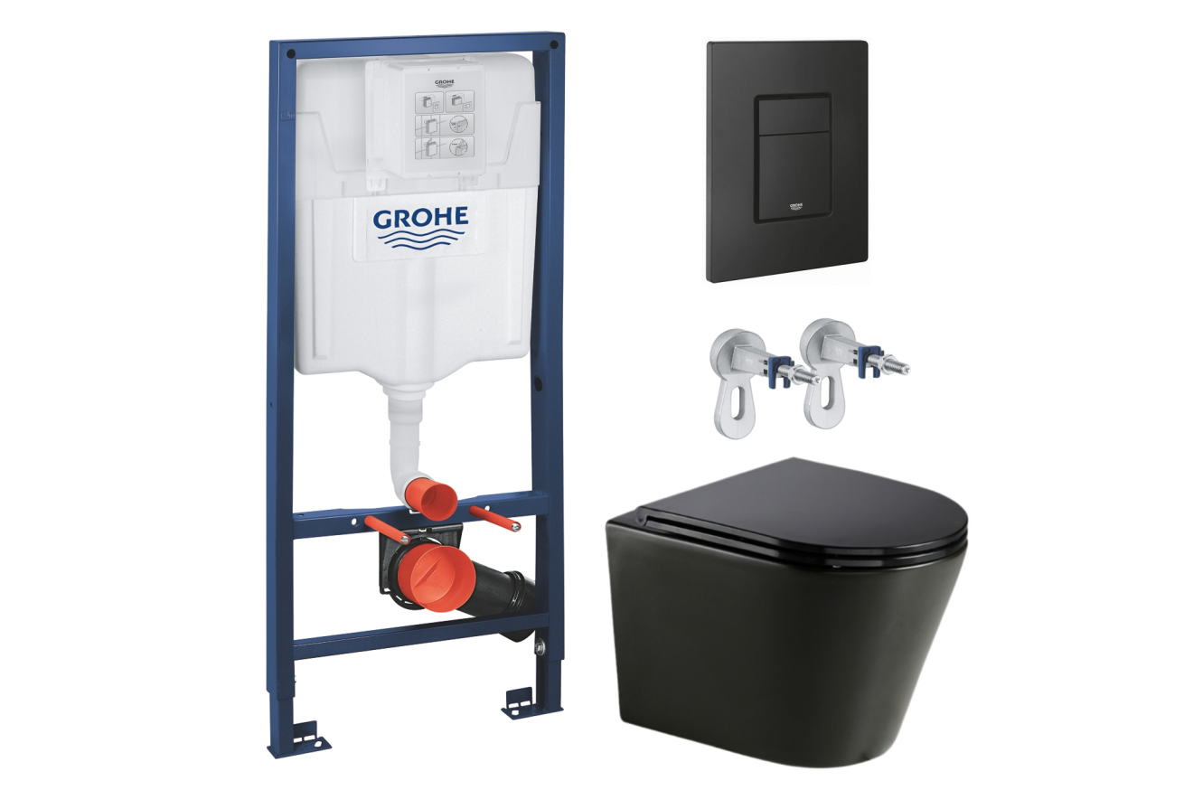 Комплект инсталляции GROHE Solido 38811KF0 с унитазом AQUAme AQM2001MB и сиденьем с микролифтом (NW0294)