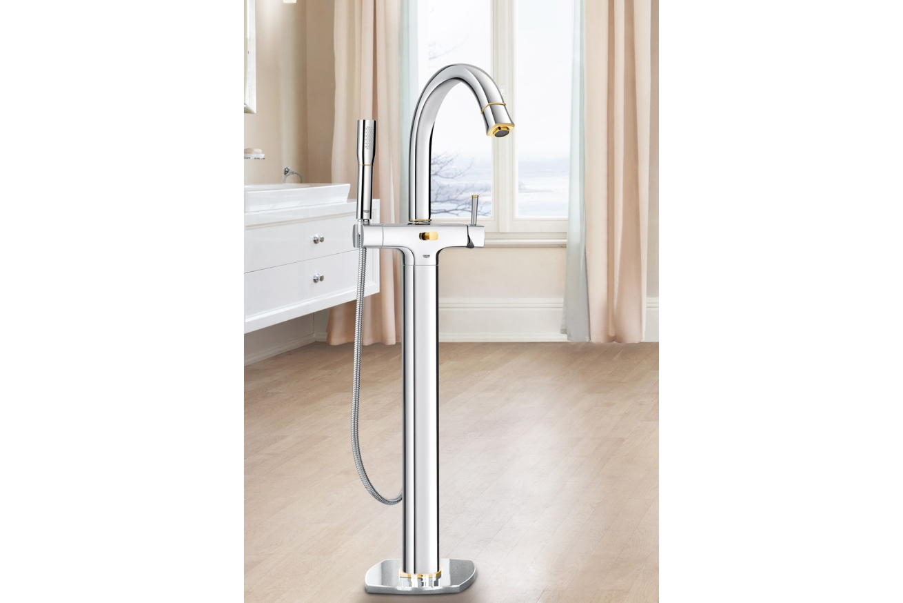 Внешняя часть смесителя для ванны GROHE Grandera напольного монтажа, хром/золото (23318IG0)