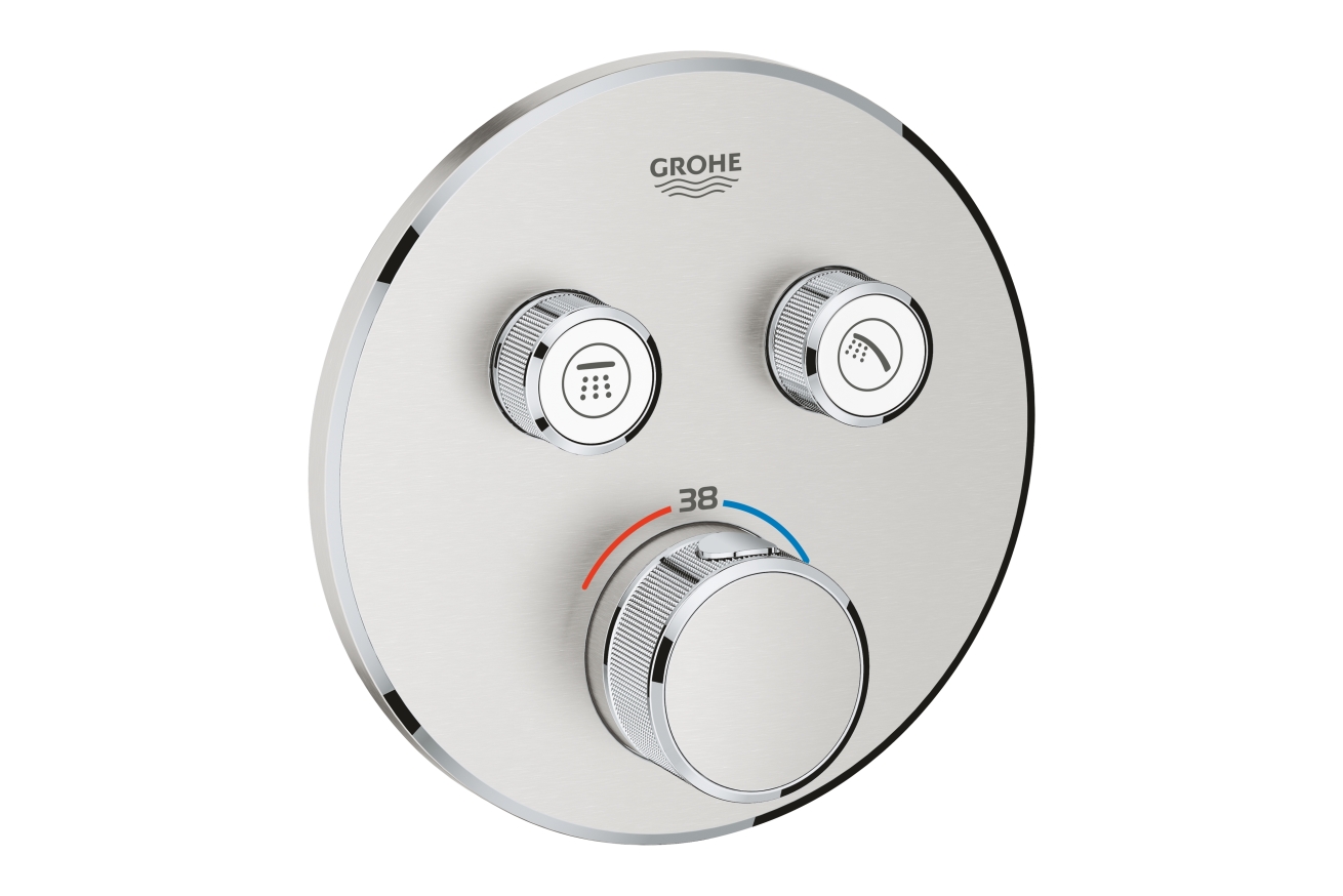 Внешняя часть термостата для ванны и душа GROHE Grohtherm SmartControl на 2 потребителя, круглая, суперсталь (29119DC0)