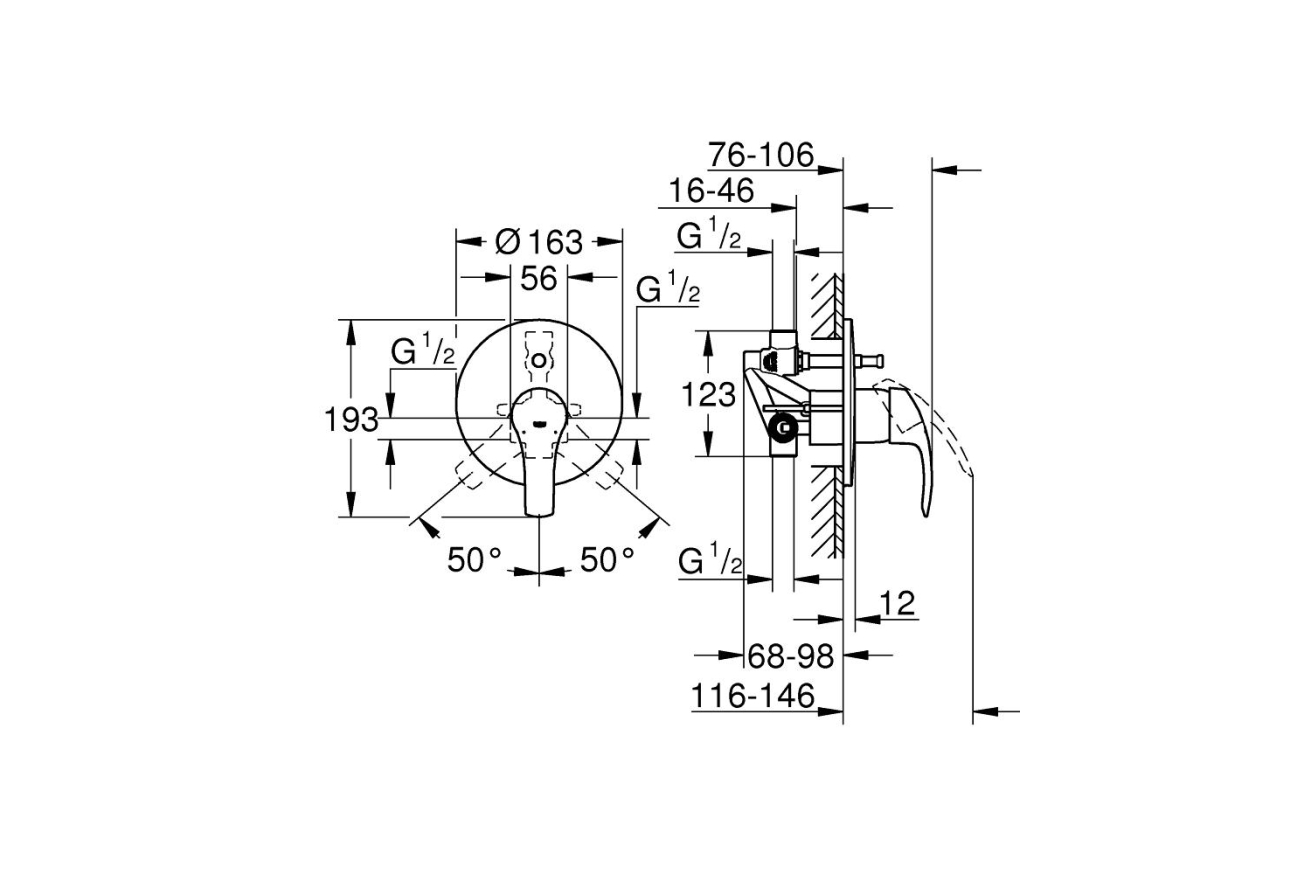 Смеситель для ванны GROHE Eurosmart в комплекте с монтажной частью, хром (33305002)