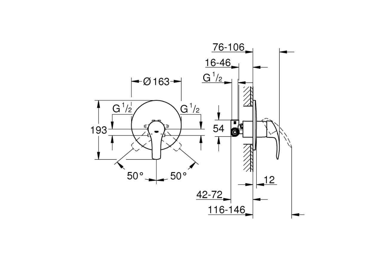 Смеситель для душа GROHE Eurosmart скрытого монтажа, в комплекте с монтажной частью, хром (33556002)