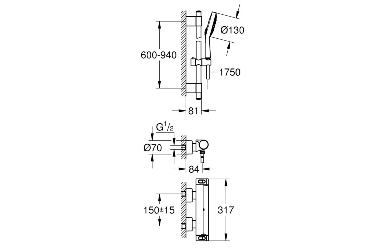 Термостат для душа GROHE Grohtherm 2000 с душевым гарнитуром, хром (34482001)