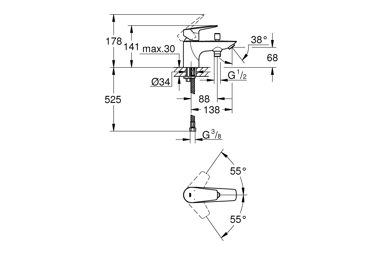 Смеситель для ванны GROHE BauEdge, хром (23562001)