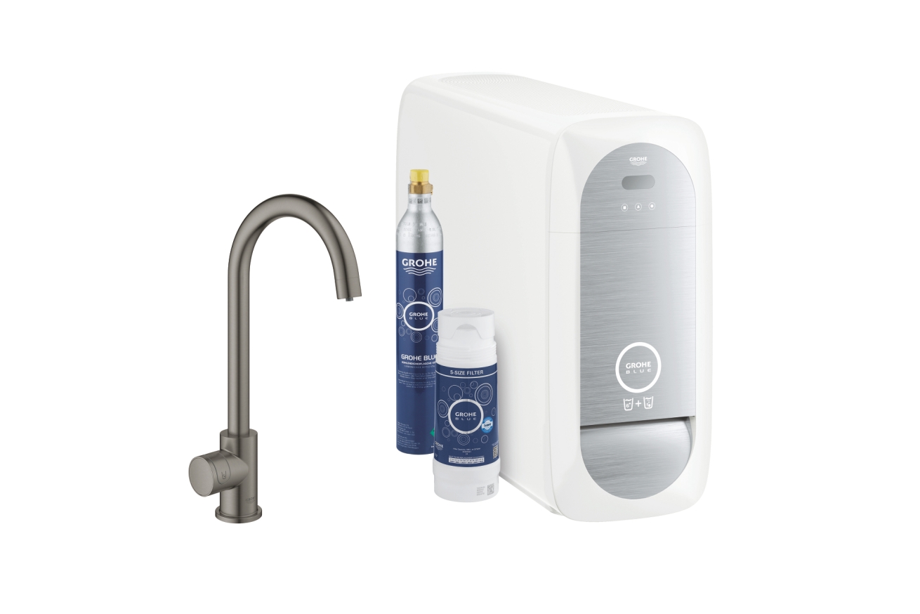 Кран для кухонной мойки GROHE Blue Home Mono с системой фильтрации, охлаждения и газирования воды, Wi-Fi, темный графит матовый (31498AL1)