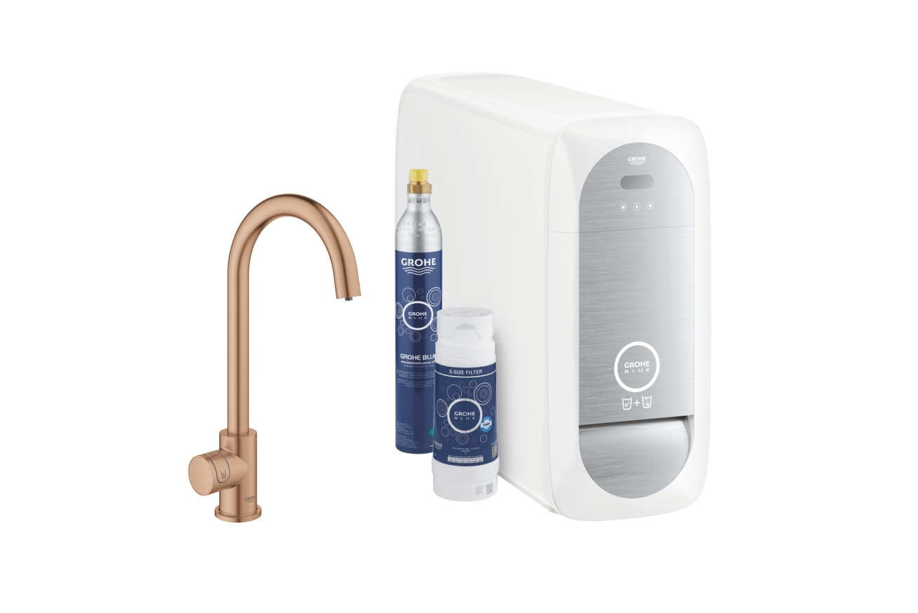 Кран для кухонной мойки GROHE Blue Home Mono с системой фильтрации, охлаждения и газирования воды, Wi-Fi, теплый закат матовый (31498DL1)