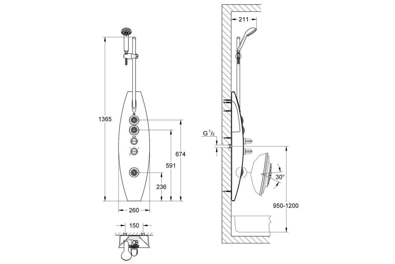 Душевая панель GROHE Aquatower 2000, настенный монтаж, хром