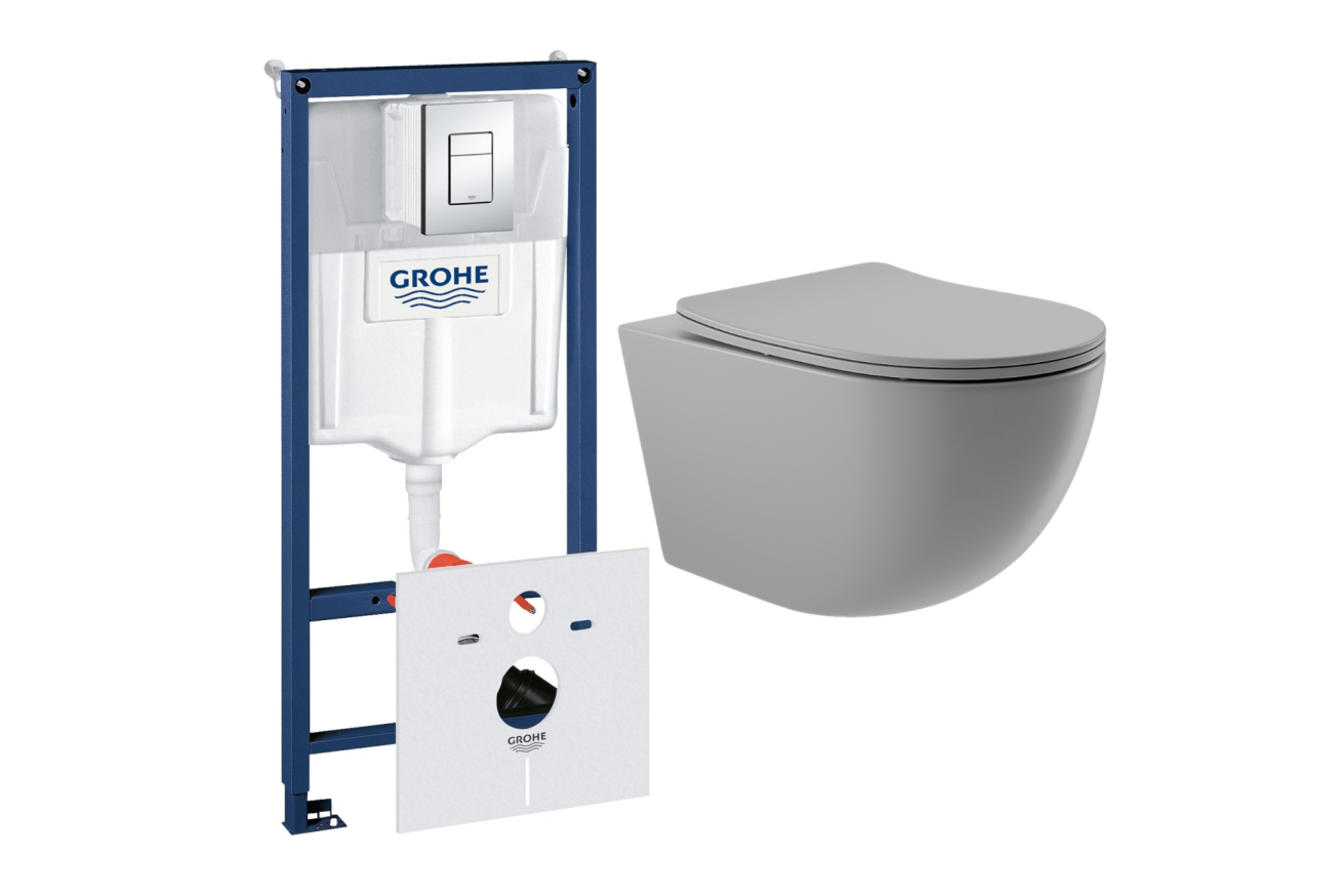 Комплект инсталляции GROHE Rapid SL 38775001 с унитазом Aqueduto OVO OVO0130 и сиденьем с микролифтом (NW0240)