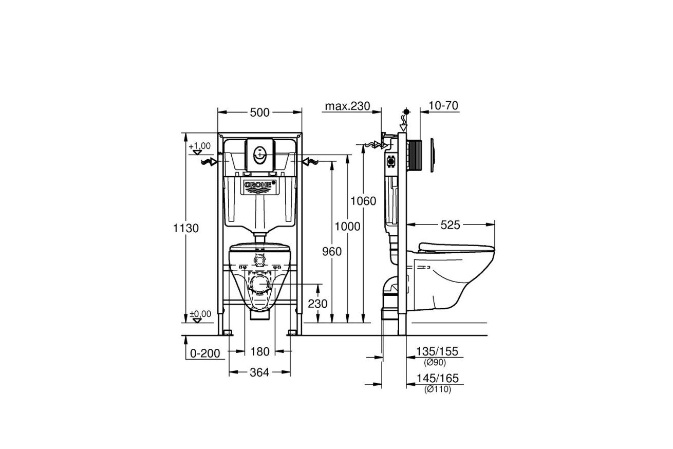 Система инсталляции GROHE Rapid SL 4 в 1 с подвесным унитазом и сиденьем (36502000)