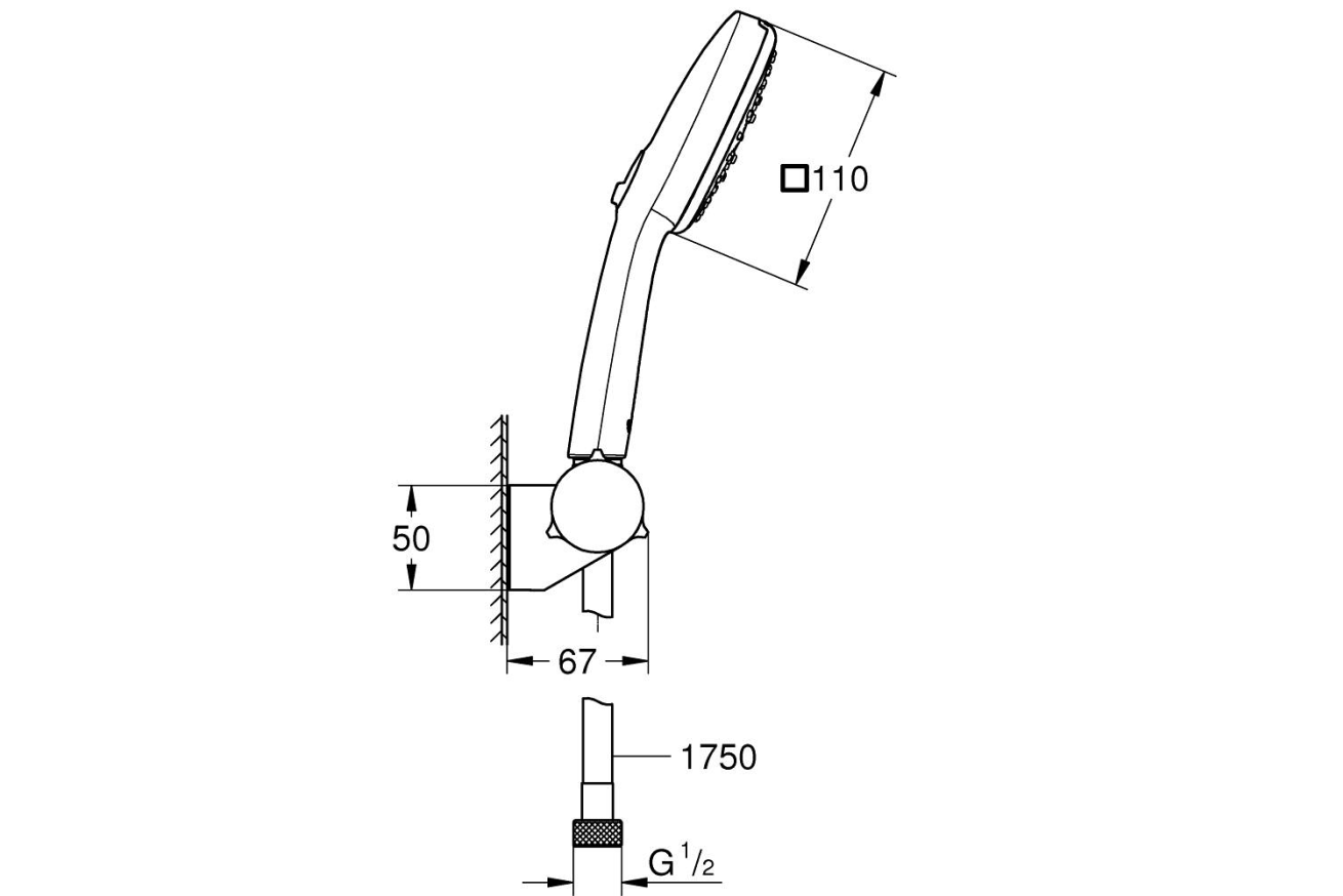 Душевой набор GROHE Tempesta Cube 110, 3 режима, 1750 мм, 7,4 л/мин, хром (27584003)