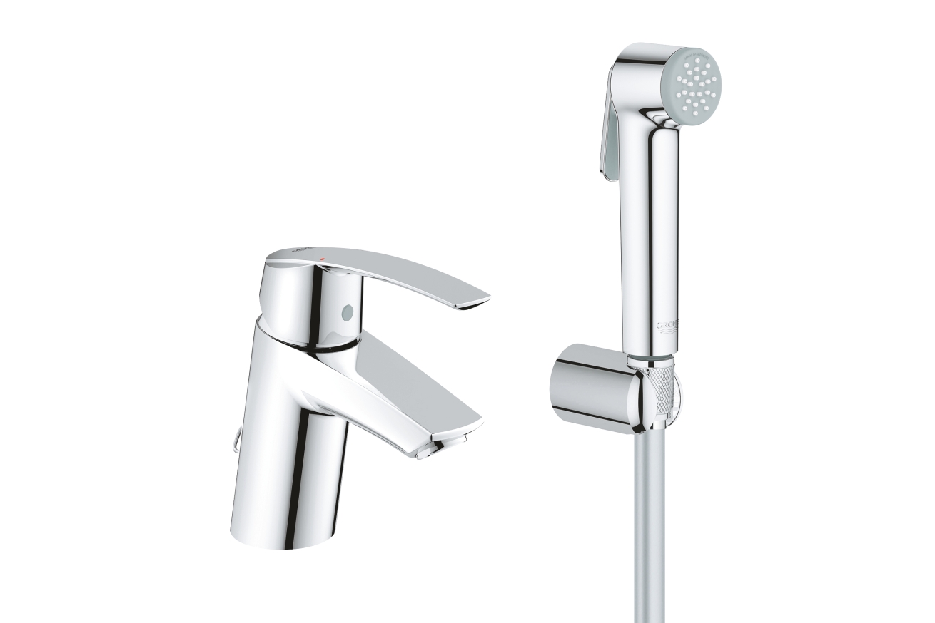 Смеситель для раковины GROHE Start с цепочкой и гигиеническим душем, хром (23123001)