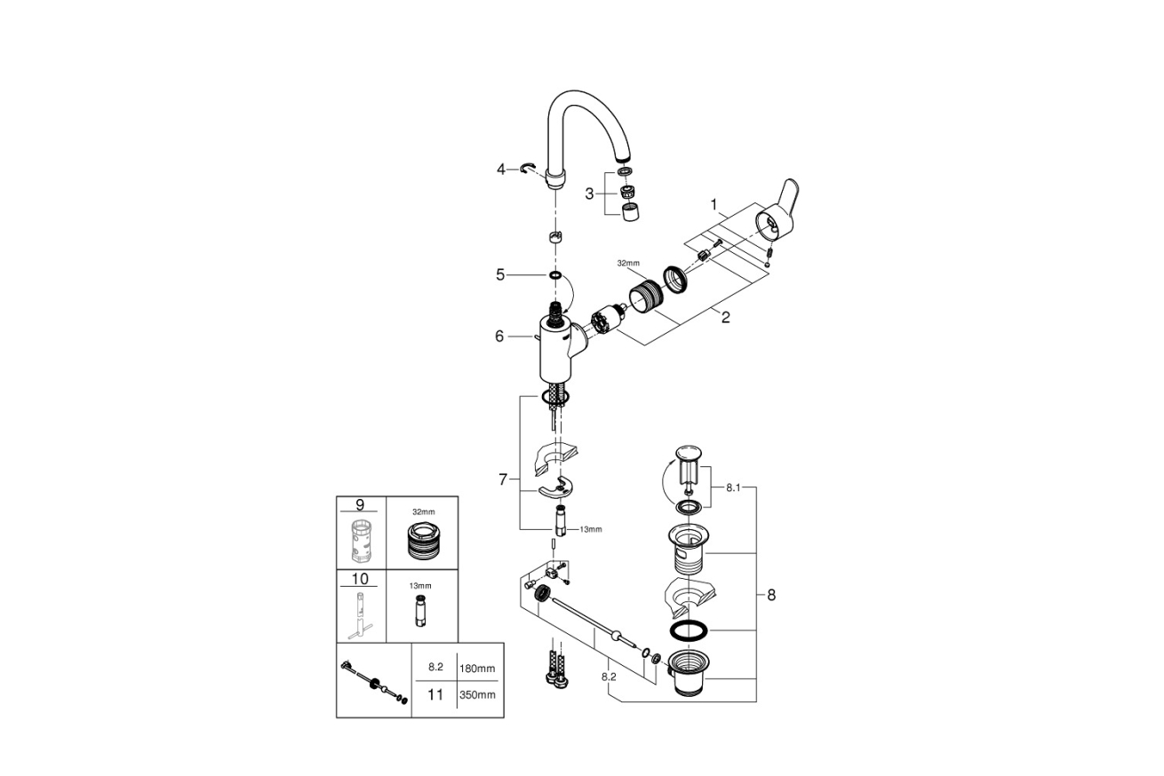 Смеситель для раковины GROHE Eurostyle Cosmopolitan, L-size, хром (23043003)